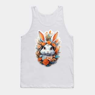 Cute Rabbit Head With Fantasy Flowers Splash Tank Top